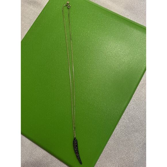 Victoria's Secret Long Wing Necklace Costume Jewelry Black Rhinestone Gold - Picture 2 of 4